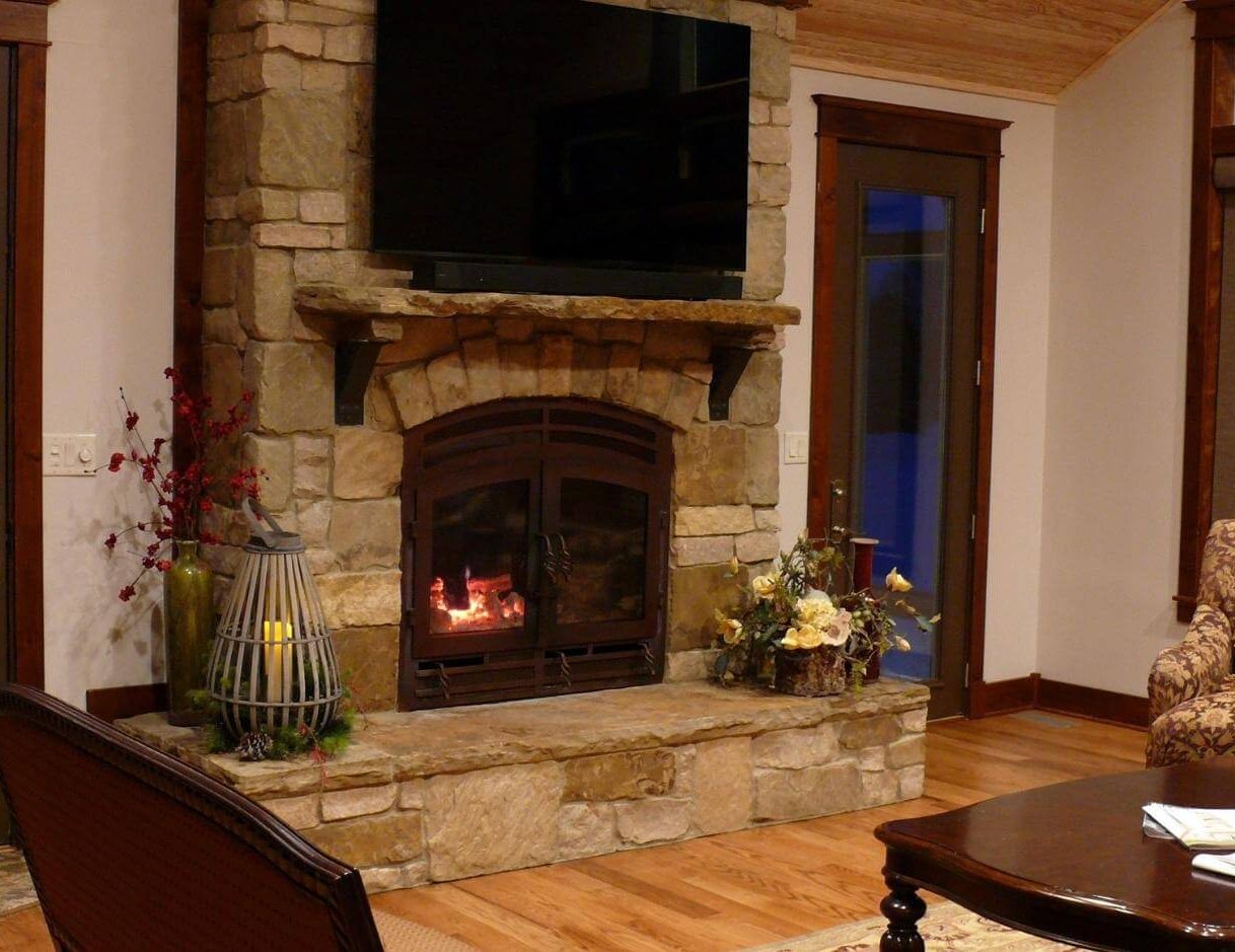 indoor outdoor wood fireplace