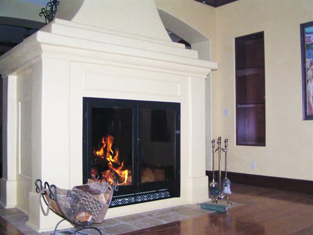 acucraft custom see through wood burning fireplace