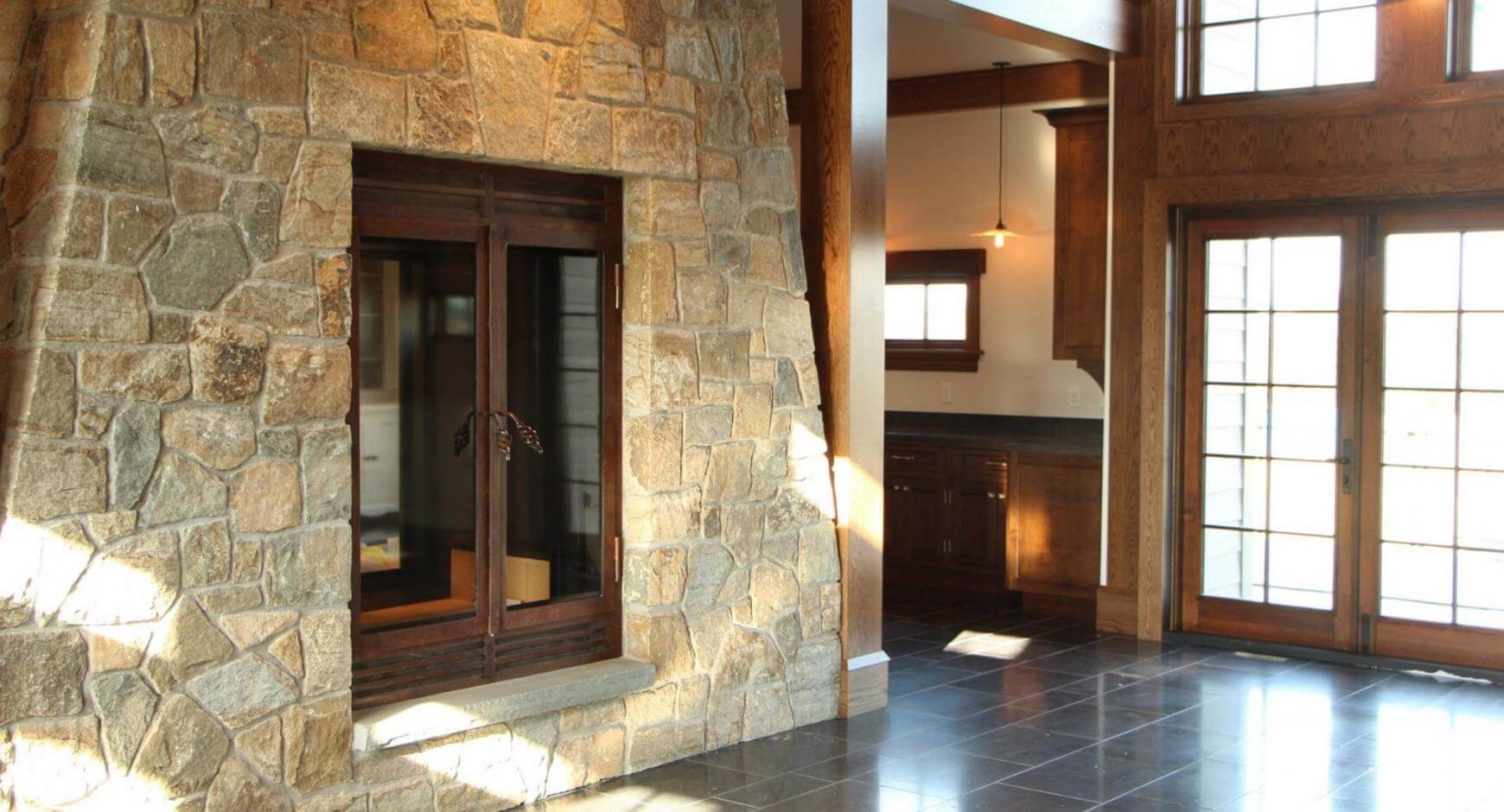Fireplace with stone surround