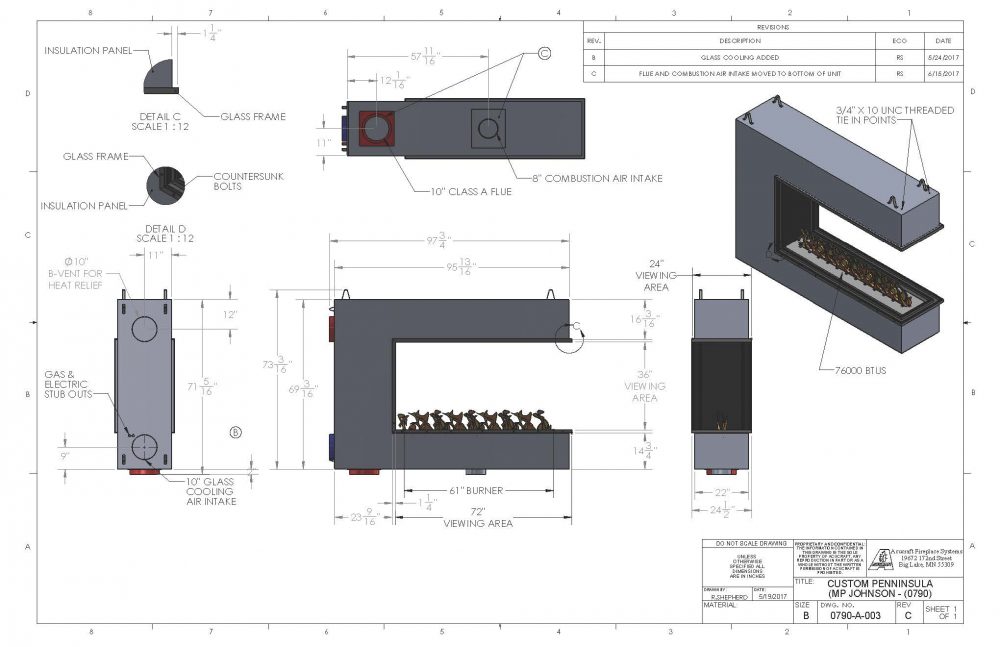 peninsula gas fireplace drawing