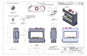 see through gas fireplace drawing