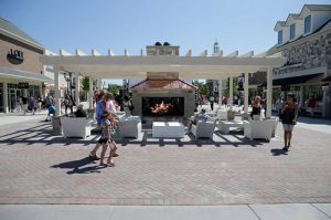 custom gas outdoor gas fireplace in outdoor outlet mall