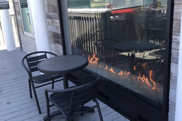 Acucraft Custom Indoor Outdoor See Through Gas Fireplace at Taco Bell Pacifica CA