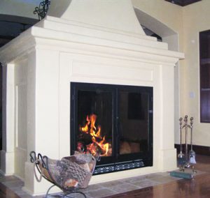large see through wood burning fireplace in private residence