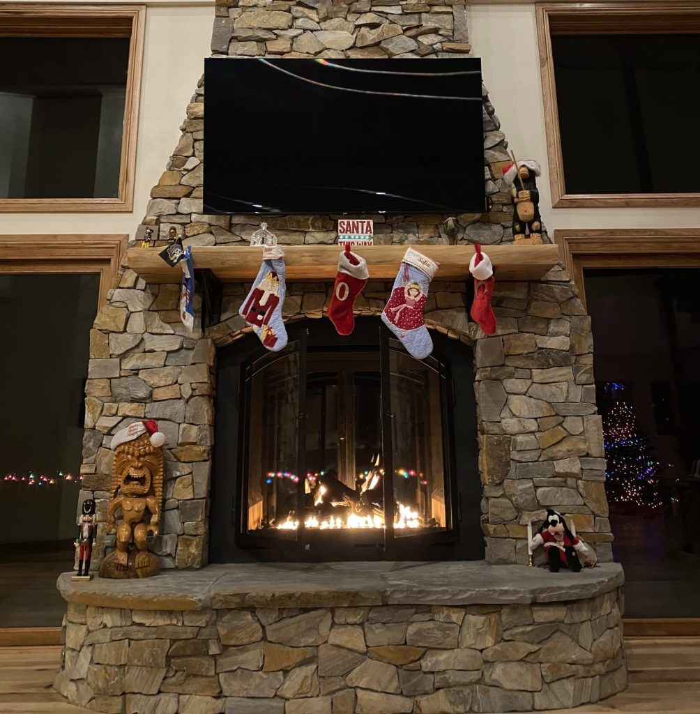 traditional fireplace with stone