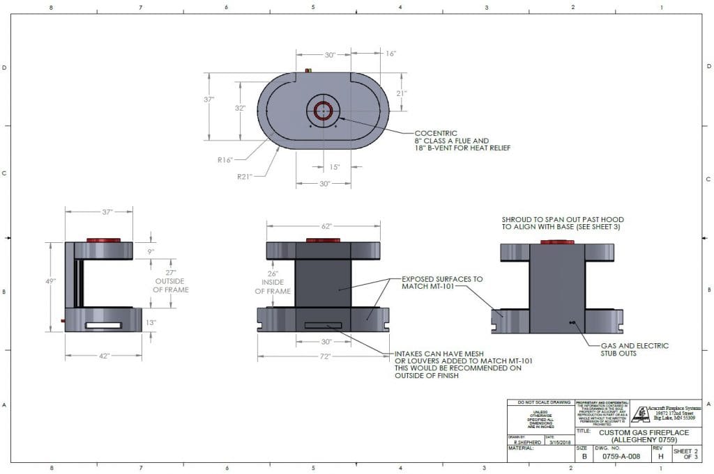 Acucraft Fireplace Drawings for Marriott Hotel