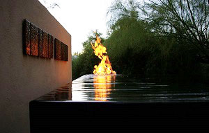 custom fire and water feature in residential pool