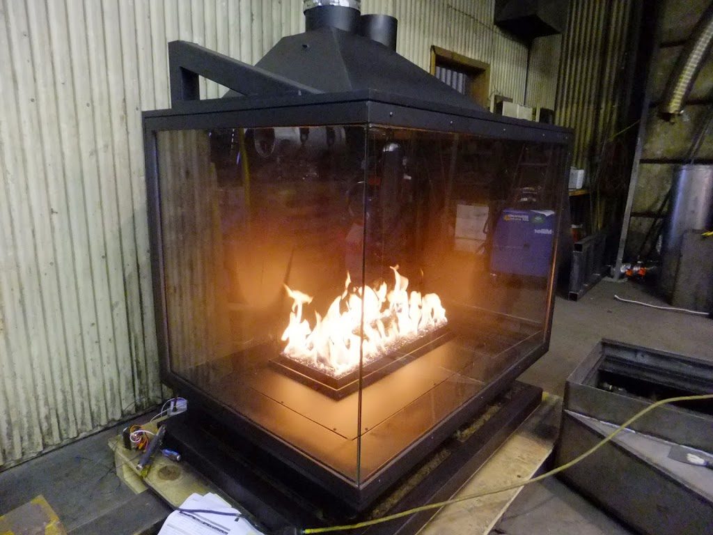 acucraft custom gas corner fireplace being tested