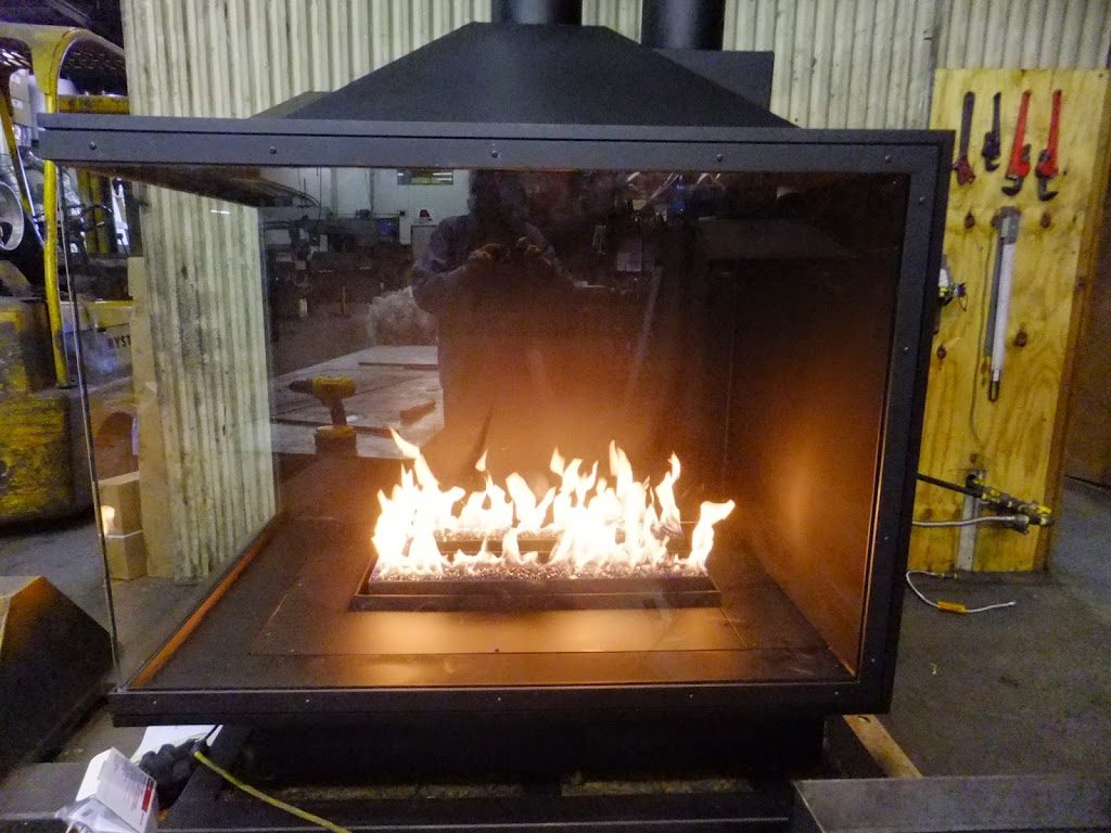 acucraft custom gas corner fireplace being tested