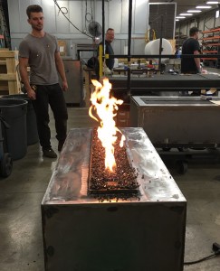 gas fire table being tested and manufactured