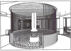 circular gas fireplace rendering drawing