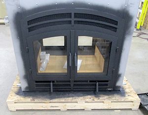 see through wood burning fireplace in production