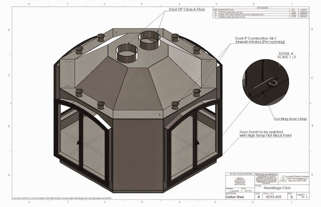 Acucraft Provided Drawing – Class A dual 18″ flue system