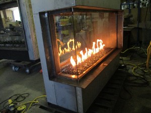 see through corner gas fireplace being tested