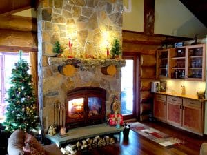 see through indoor outdoor burning fireplace