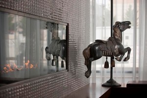 Linear Gas Fireplace Mantel with Horse