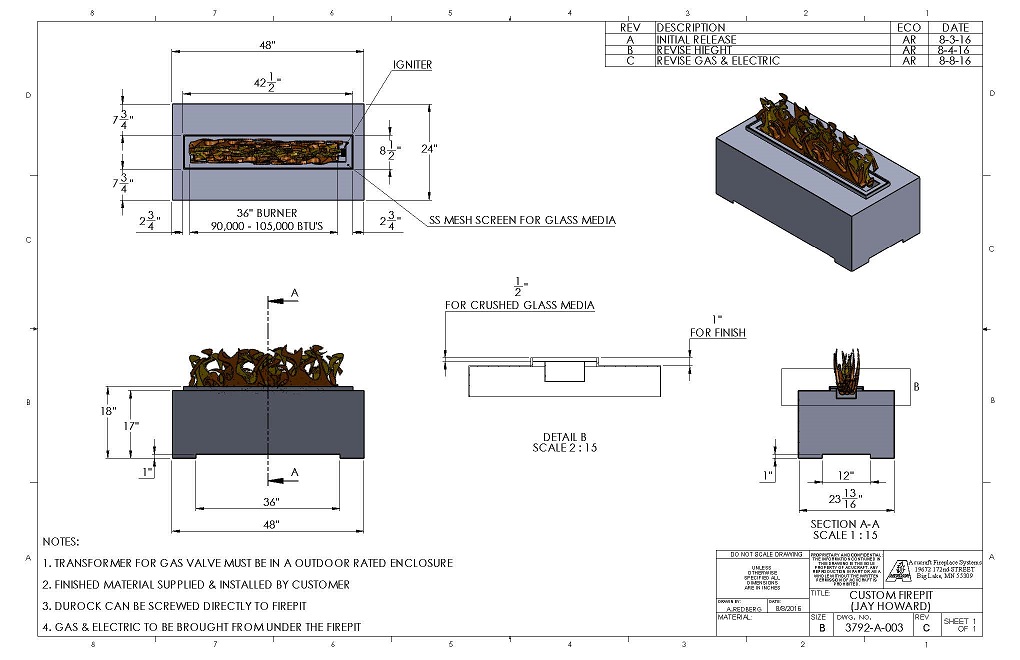 acucraft gas fire table drawing