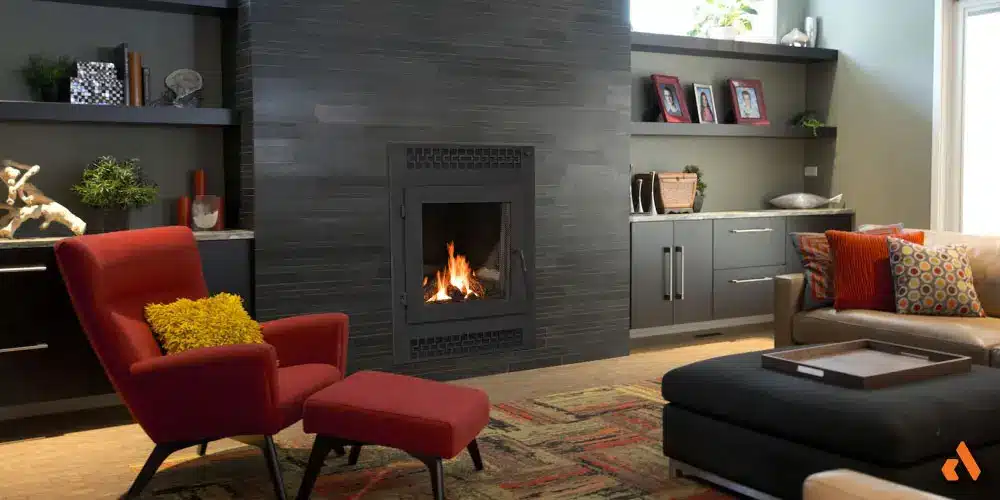 an image of a modern single sided tall wood burning fireplace