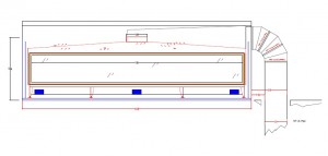 Drawing of Downward vented 16' wide fireplace