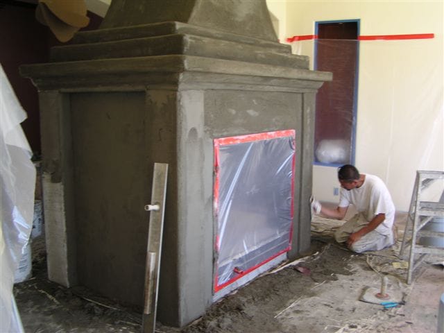 Large Fireplace Faux Concrete Install