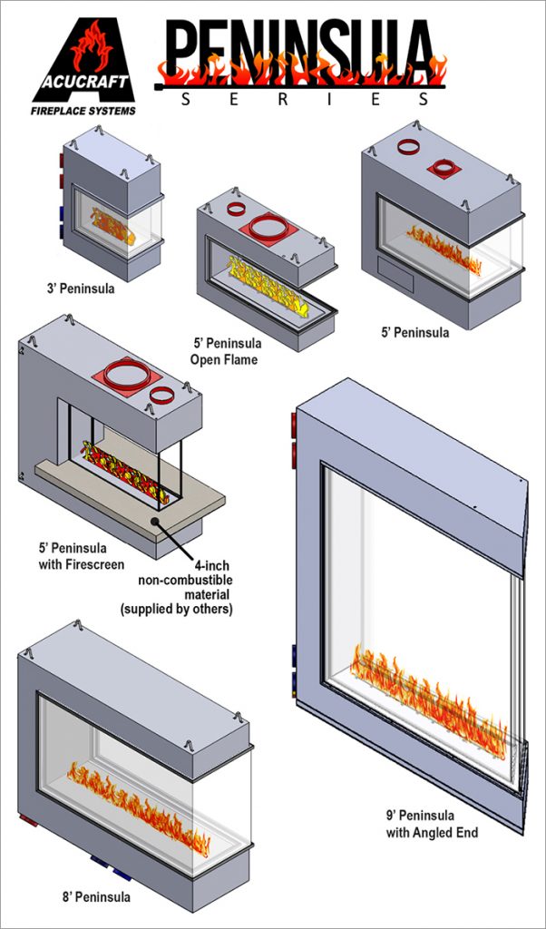 acucraft standard peninsula gas fireplace series
