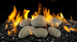 Stones and Black Glass in Gas Fireplace