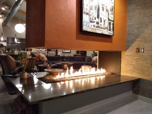 modern peninsula fireplace