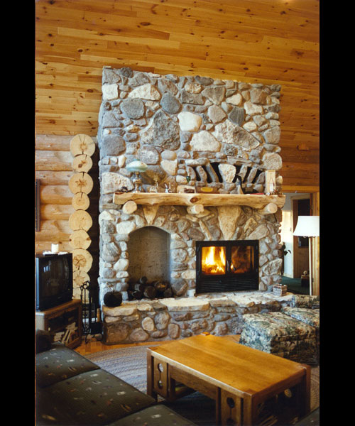 single sided wood fireplace with masonry surround