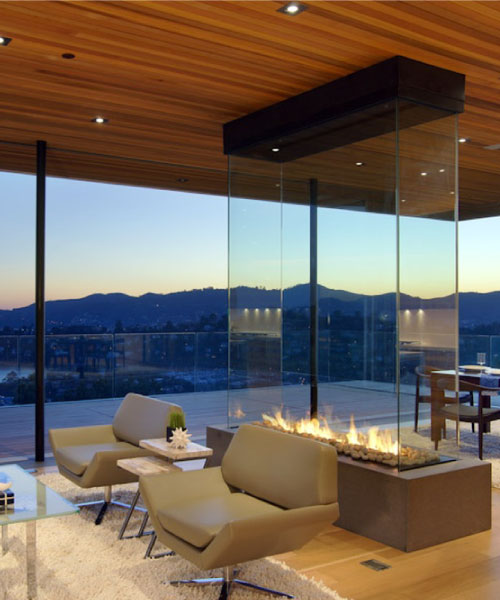 four sided gas fireplace in san francisco luxury home