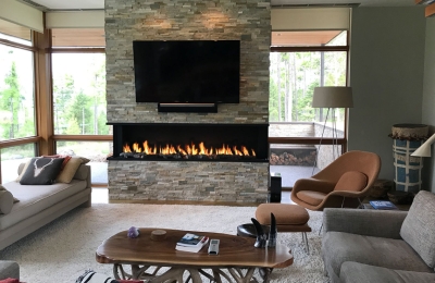 three sided open gas fireplace