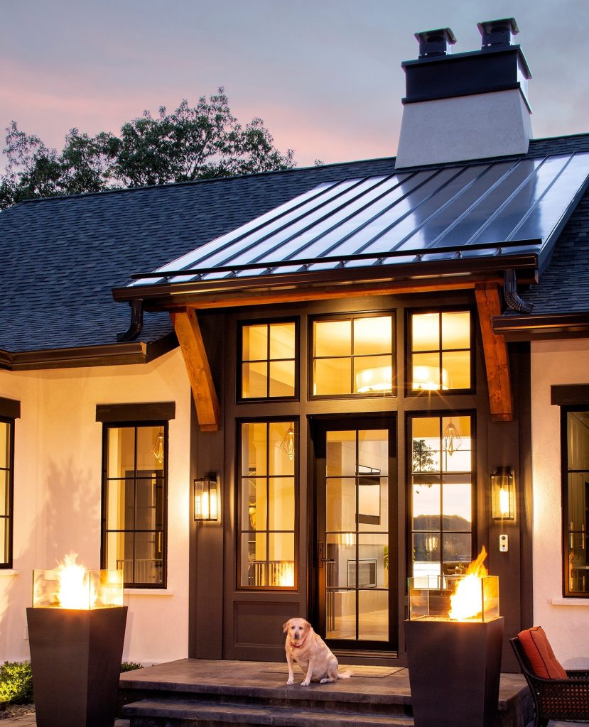 Acucraft dual outdoor fire features designed for a Hendel Homes custom home, enhancing the luxury and ambiance of the outdoor living space.