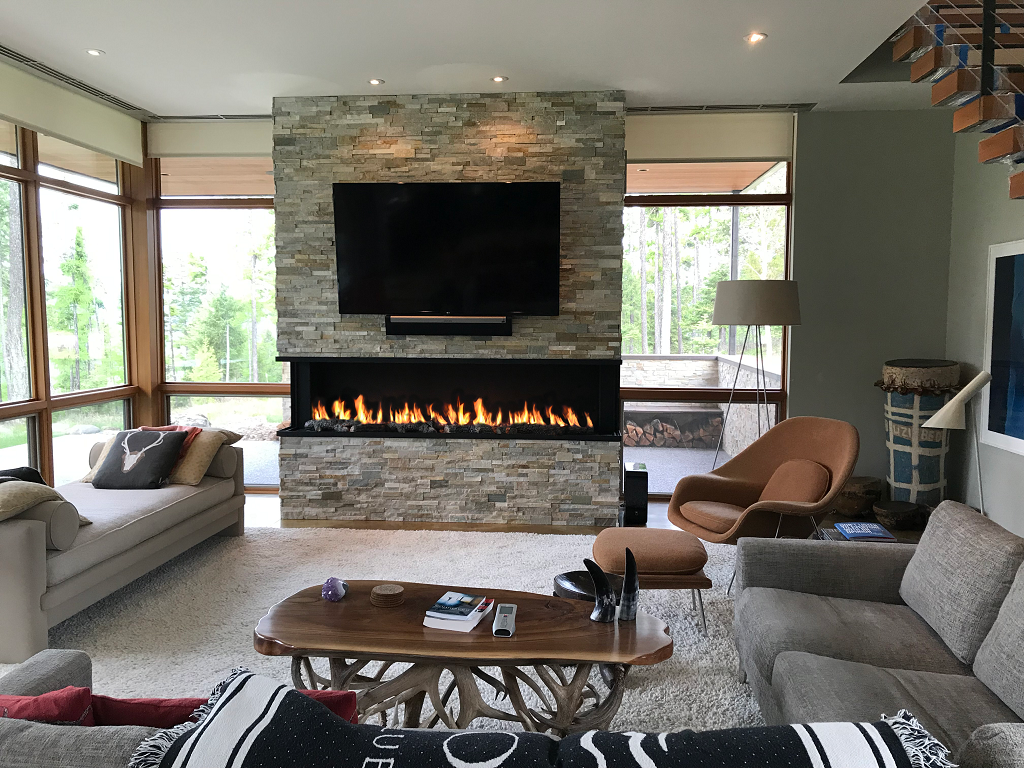 Three sided gas fireplace panoramic fireplace open fireplace