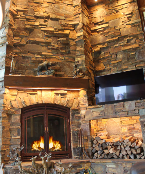 front facing wood burning fireplace