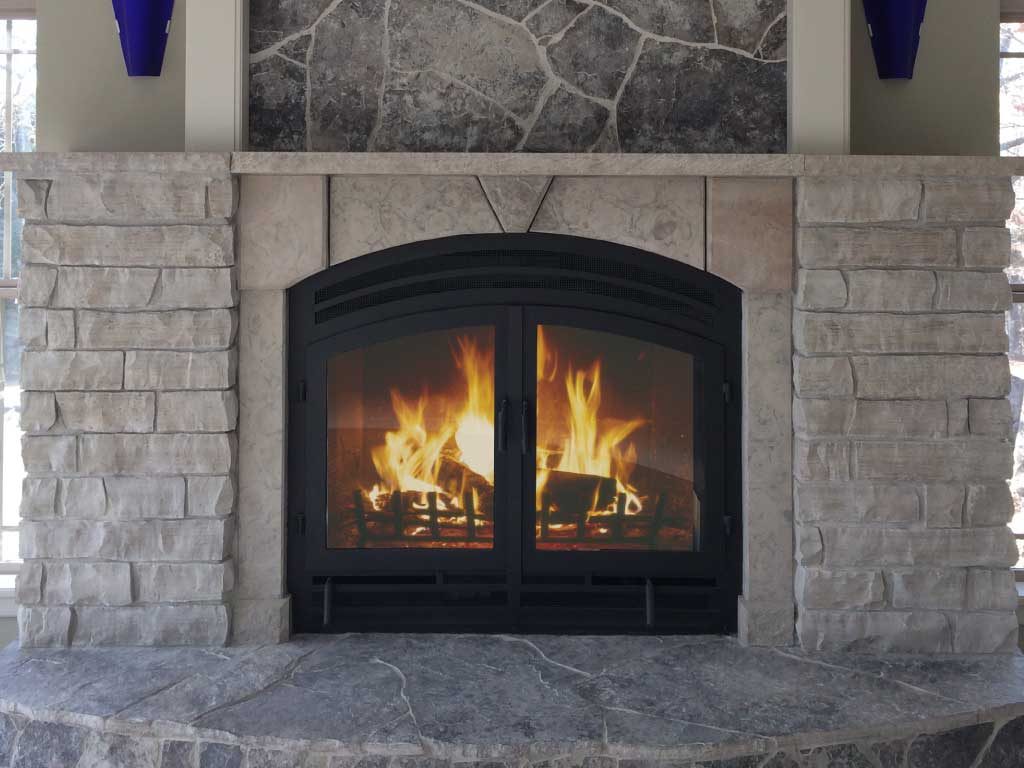 front facing wood fireplace