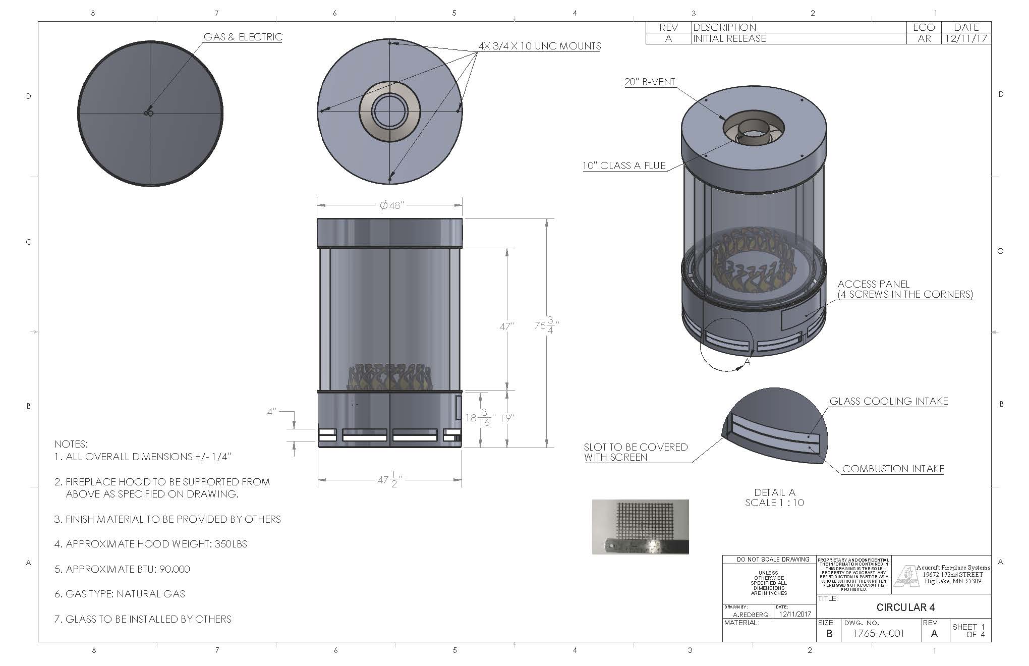 circular gas fireplace drawing