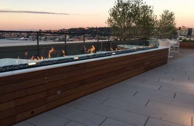 10 foot linear outdoor fire pit with glass