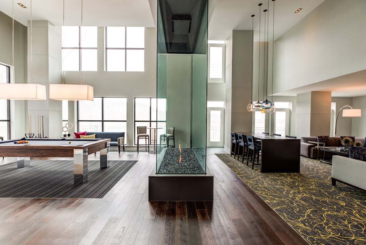 Gallery Four Sided Gas Fireplace Lobby 2 Acucraft Fireplaces