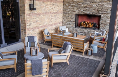 custom open gas outdoor fireplace with logs