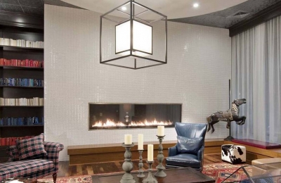 10 foot linear single sided gas fireplace in apartment complex lounge