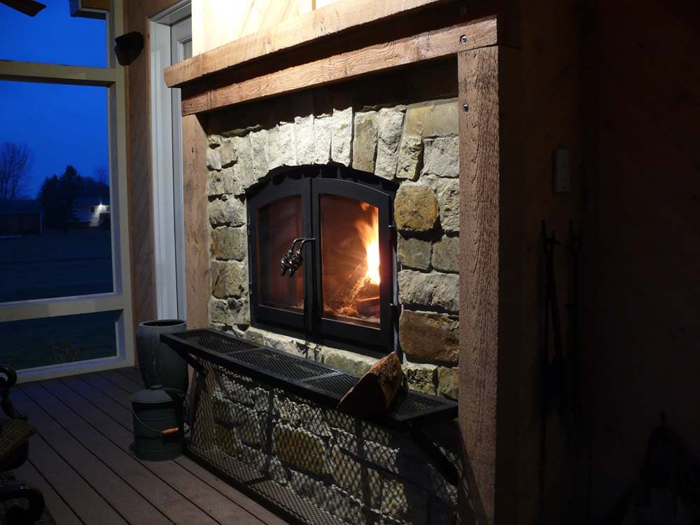 porch wood fireplace