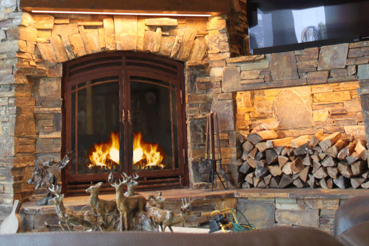 front facing wood burning fireplace