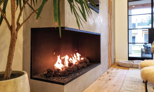 linear fireplace with no glass