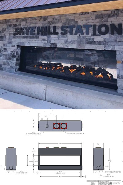 custom see through outdoor gas fireplace starbucks