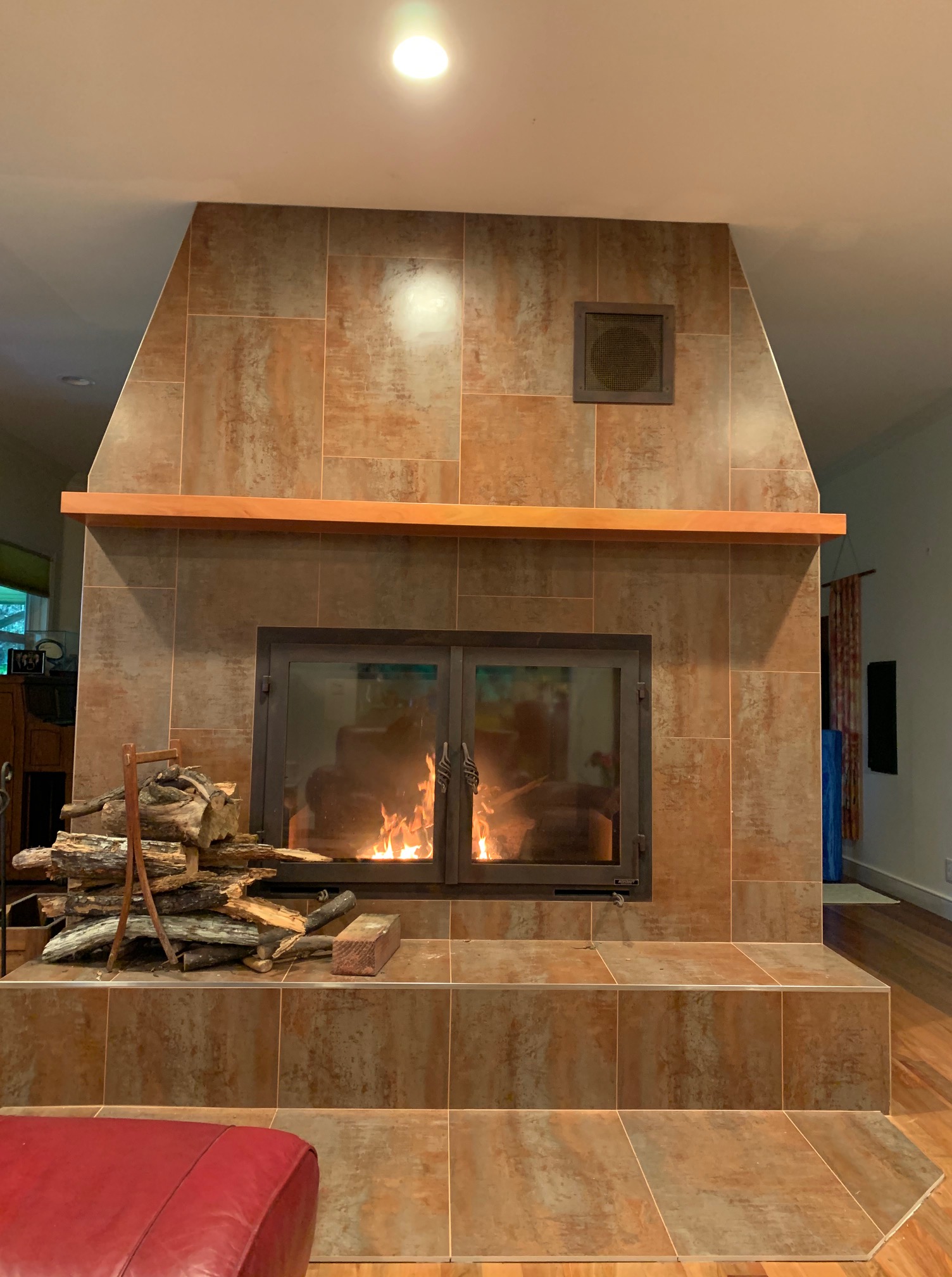 see through wood fireplace