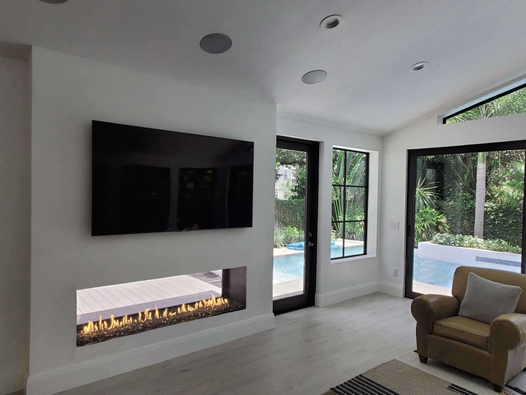 Acucraft Signature 6' Indoor Outdoor Linear Gas Fireplace with Black Reflective Glass Media - Interior Side (1)