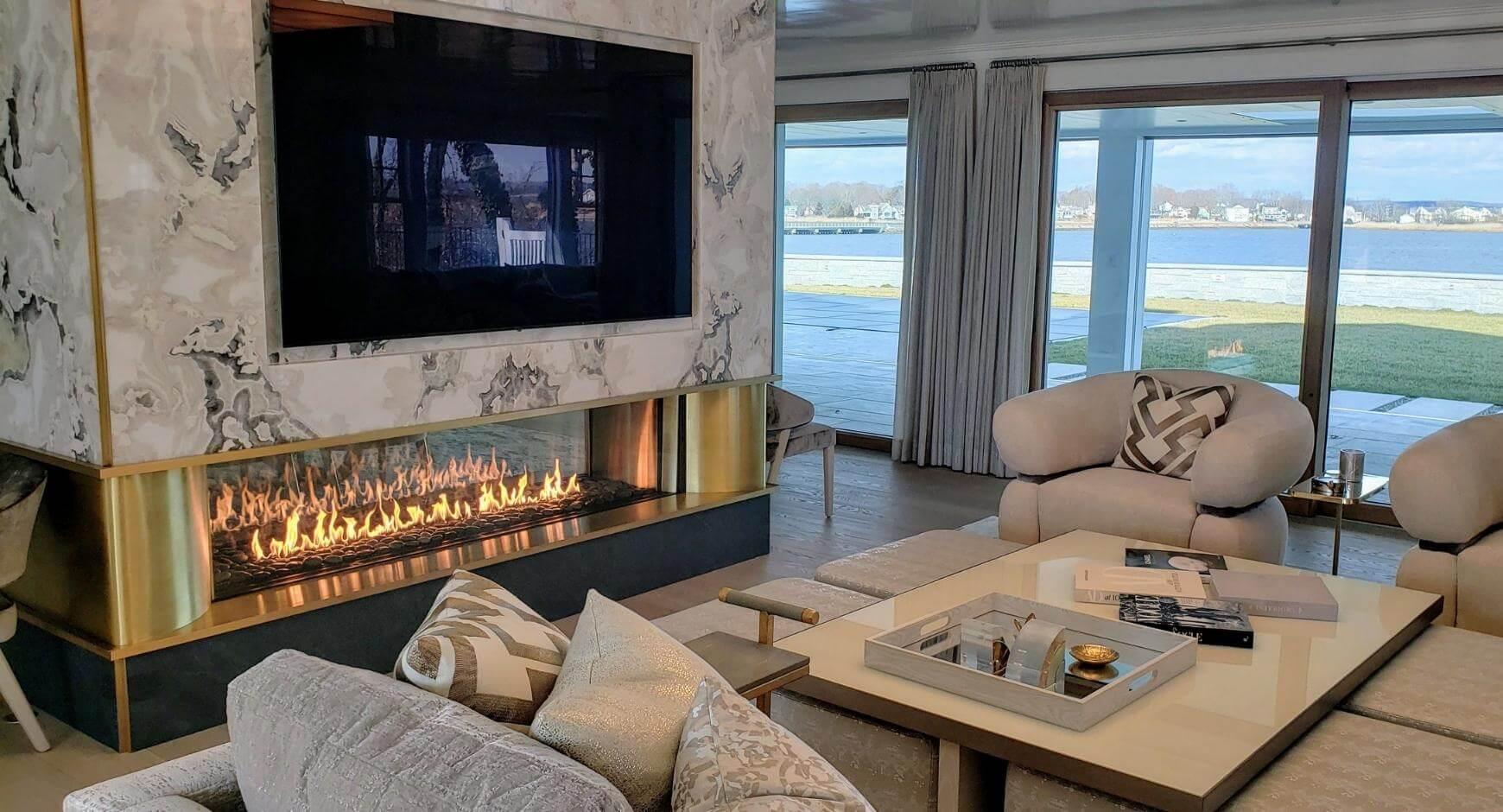 marble fireplace with tv
