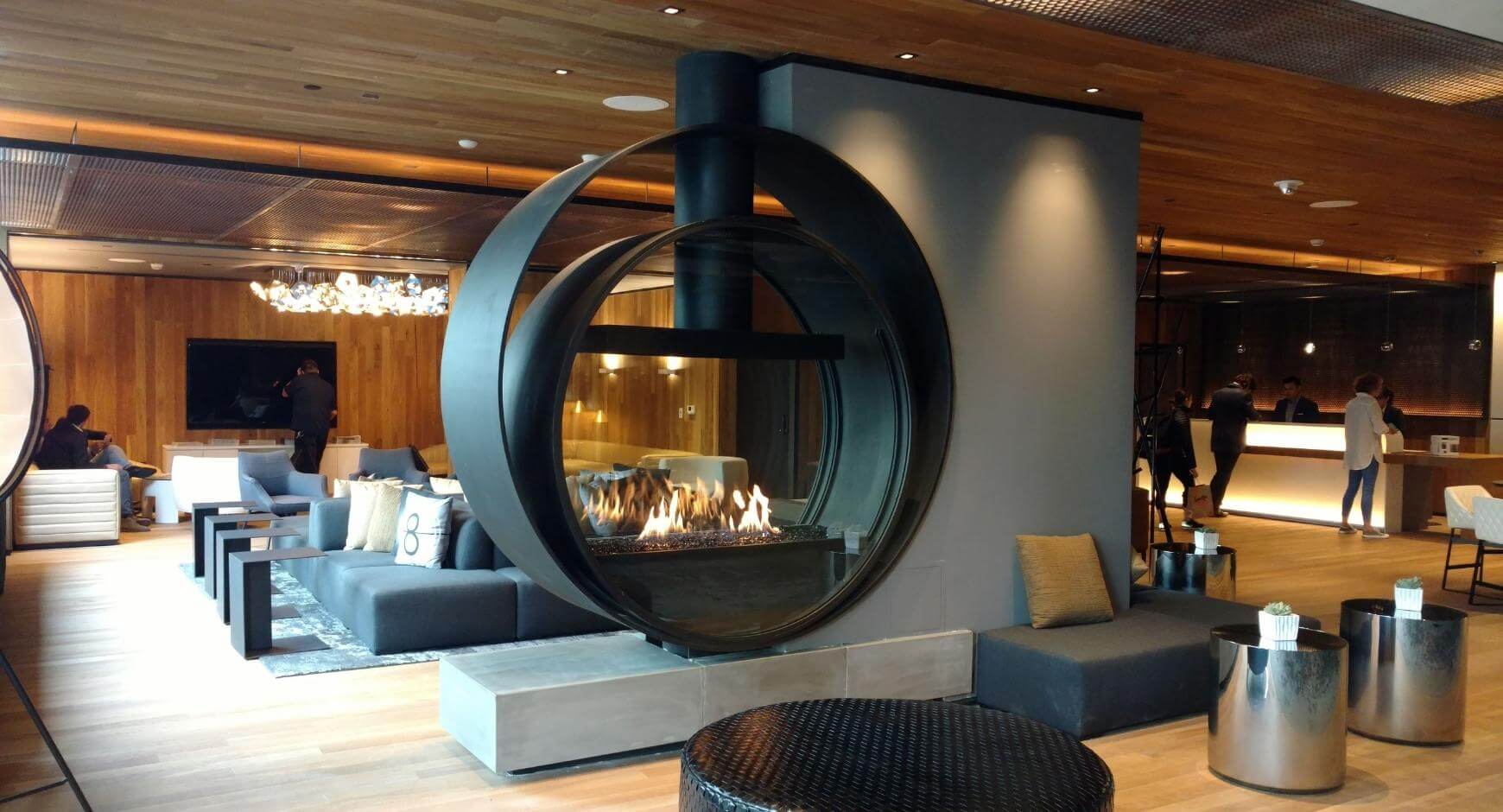 black circular two way fireplace