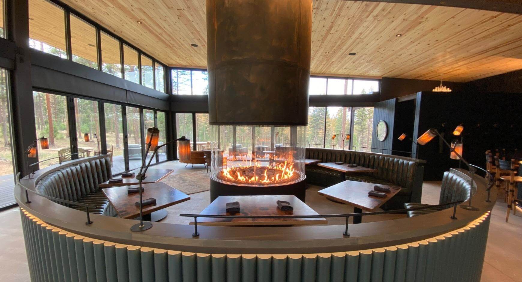 round fireplace with circle of flame