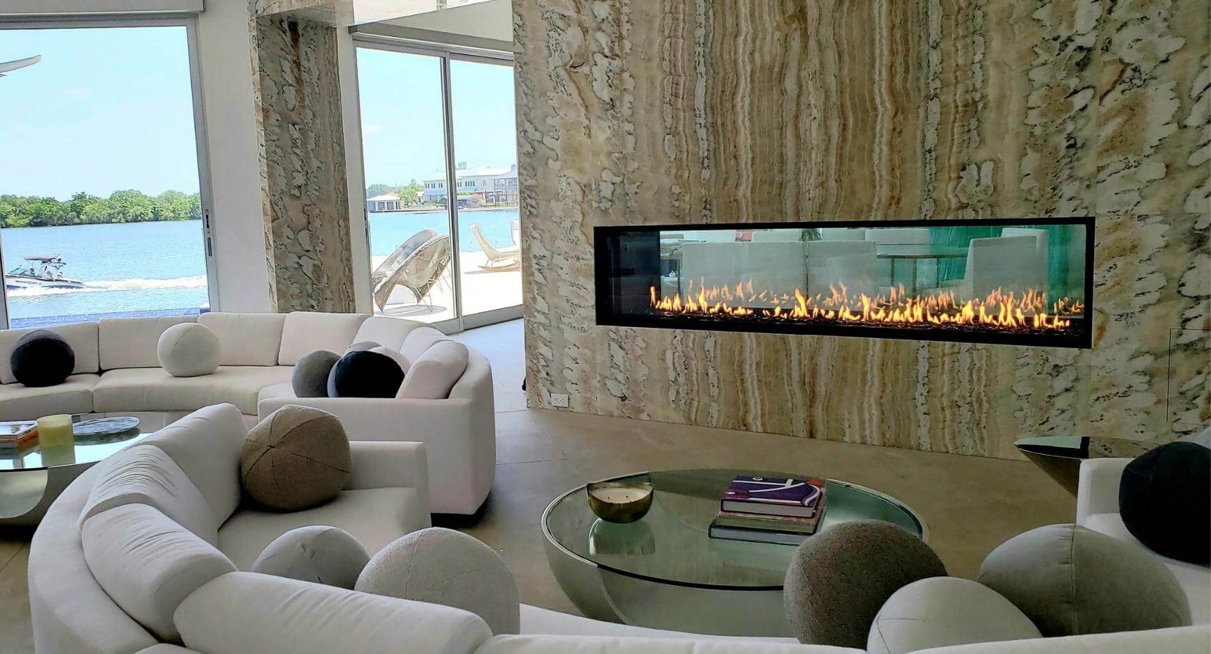 linear fireplace wall