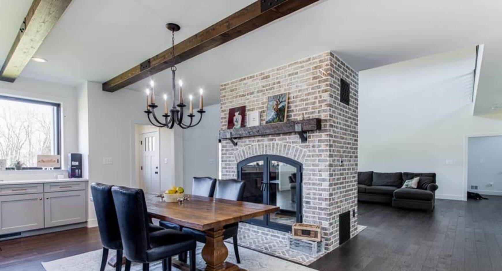 double sided brick fireplace